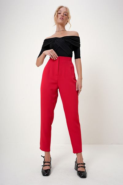 Trend Alaçatı Stili Rote Karottenhose mit hoher Taille für Damen ALC-X12656