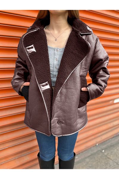 MEECY Dunkelbraune, schwarze Oversize-Jacke für Damen