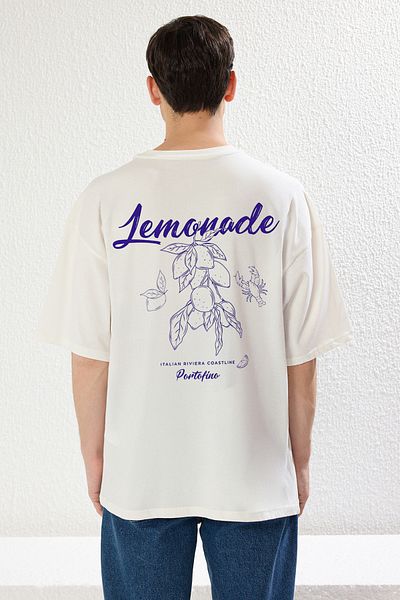 Trendyol Collection Λεμόνι εμπριμέ λευκό βαμβακερό μπλουζάκι - TMNSS23TS00089