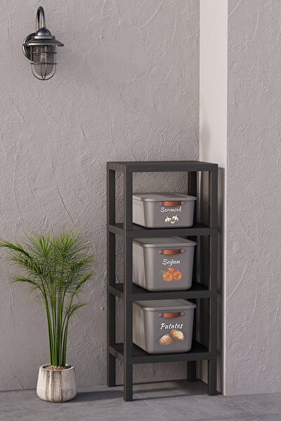 hemlife 3 Katlı Raflı Sebzelik Seti Patates Soğan Sarımsak Gri Saklama Kutusu...