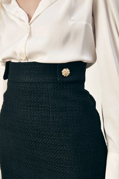 Sateen Fusta neagră din tweed mini - confortabilă și elegantă