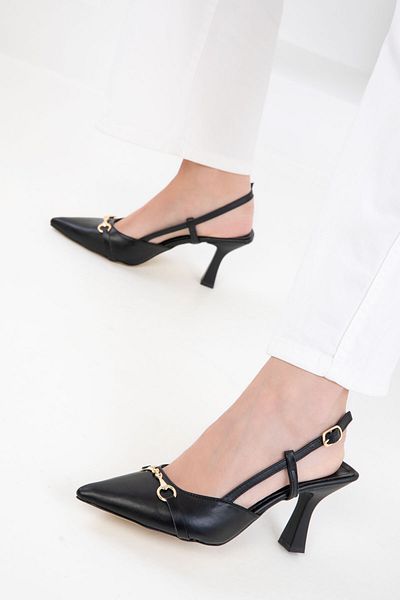 SOHO Black-Gold Women's Classic Heeled Shoes 20369