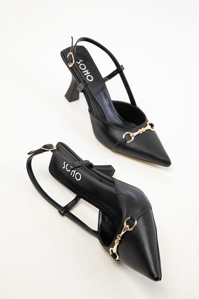 SOHO Black-Gold Women's Classic Heeled Shoes 20369