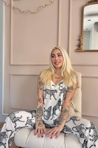 Pijamaevi Panther Dantelli Ip Askılı Örme Kadın Pijama Takımı