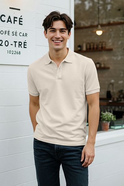 Trendyol Collection Stone Regular/Normal Cut Basic 100 % Baumwolle Single Jersey Kurzarm-T-Shirt mit Polokragen TMNSS25PO00001