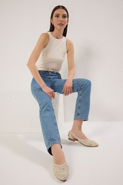 TRENDYOL SHOES Beżowe dzianinowe wzorzyste baleriny damskie z migdałowym noskiem TAKSS25BE00027