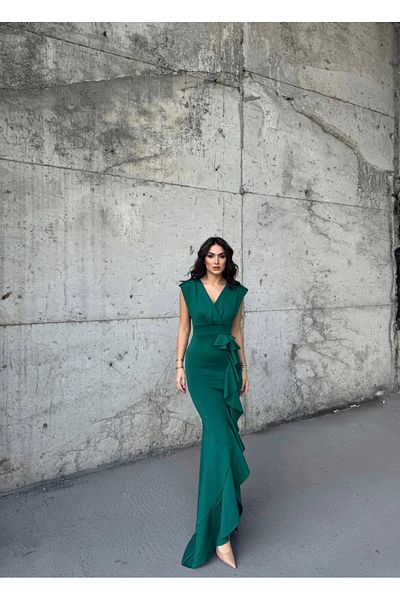 Mekafashion Rochie de seară cu detaliu cu volane Berlin 582843   SMARALD