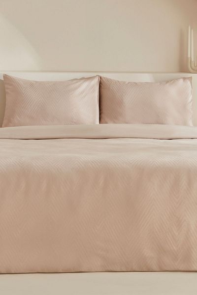 Karaca Home Set cuvertură de pilota din satin jacquard dublu bej Sion - 100% bumbac