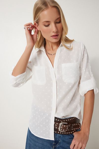 Happiness İstanbul Cămașă țesătă cu model ecru cu buline AY00036