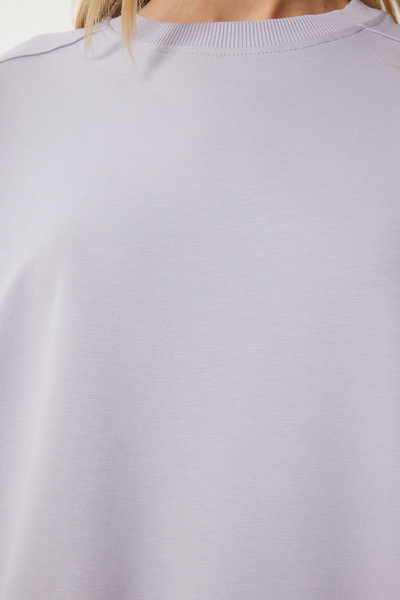 Happiness İstanbul Γυναικείο Σετ Πλεκτό Φούτερ Γυναικείο Stone Grey Crew Neck Oversize FN03456