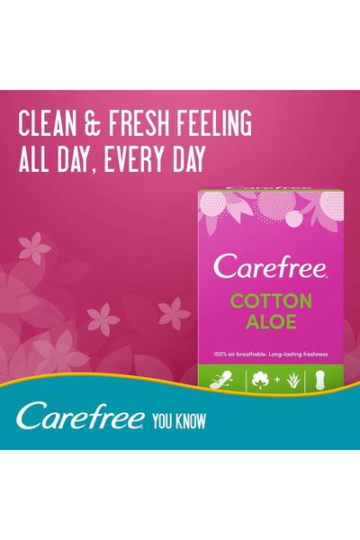 Carefree Cotton Aloe 30 Pantyliners Green (35198) --- كيرفري قطن بالصبار 30 فوطة يومية اخضر