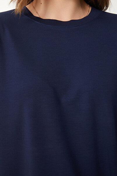 Happiness İstanbul Women's Navy Blue Oversize Knitted T-Shirt Pants Suit Fn03452