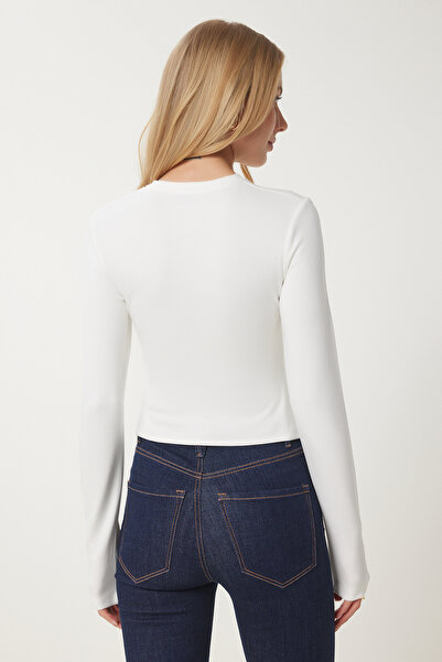 Happiness İstanbul Dámská kostěná pletená halenka se stahovací šňůrkou asymetrického střihu FW00001