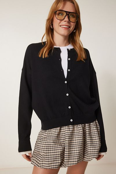 Happiness İstanbul Women's Black Contrast Stripe Detailed Seasonal Knitwear Cardigan Us00953