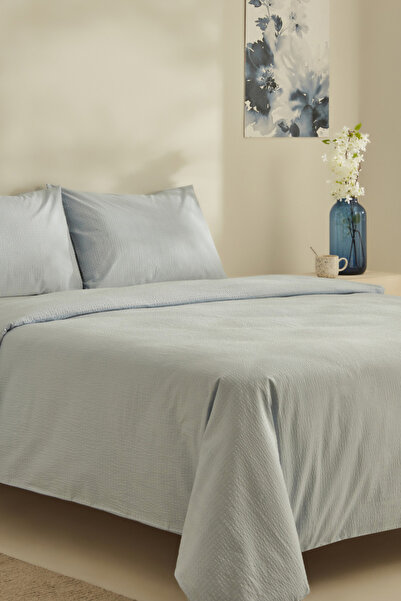 Karaca Home Fiora Soft Touch Blue Double 100% Cotton Bedding Set