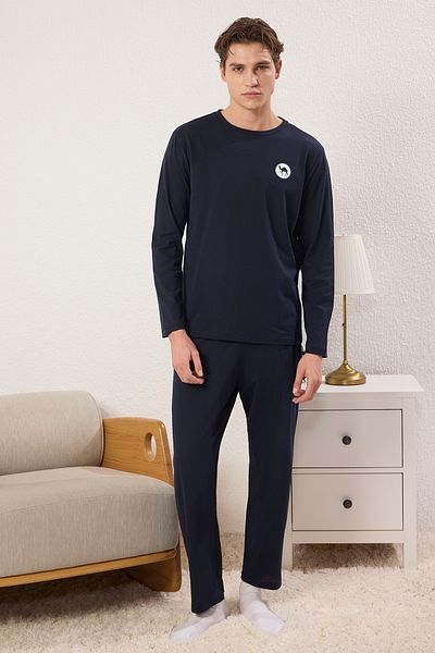 Trendyol Collection Σετ Πιτζάμες Πλεκτές Πλεκτές Πιτζάμες Navy Blue Regular Fit TMNAW25PT00013