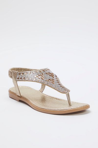 TRENDYOL SHOES Stilvolle Damen-Flip-Flops mit goldenem Glitzersteindetail TAKSS25SD00009