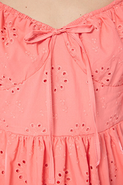 Trendyol Collection Pink Brode Skater/Ballet Opening Balloon Sleeves Mini Lined Woven Dress Twoss22El00792