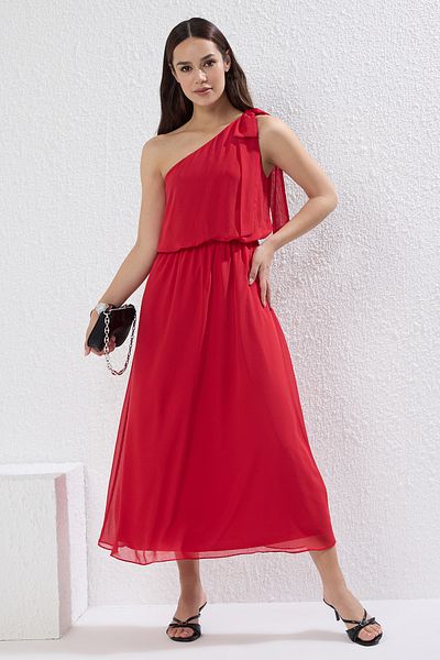Trendyol Collection Red Straight Hem Waist Opening Maxi Woven Dress Twoss25El00450
