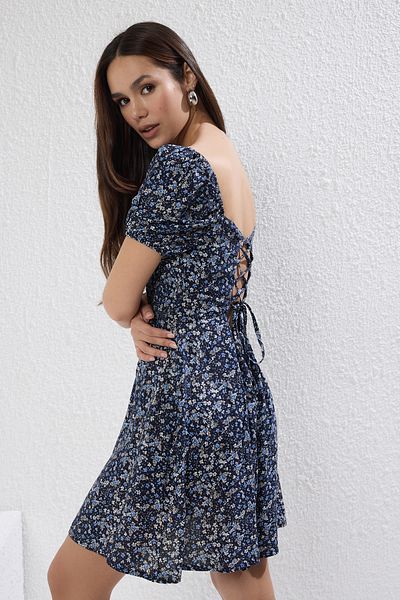 Trendyol Collection Μίνι υφαντό φόρεμα Navy Blue Floral Gipeli TWOSS25EL00400