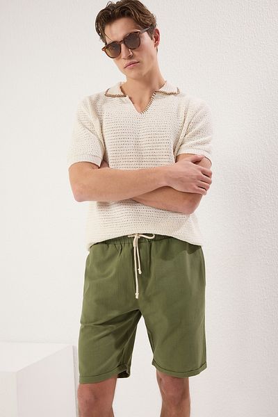 Trendyol Collection Шорти та бермуди з льону хакі Regular/Normal Fit 100% бавовна TMNSS23SR00030