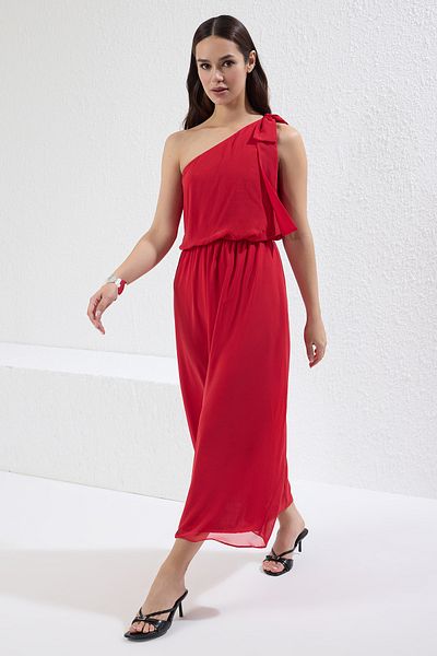 Trendyol Collection Red Straight Hem Waist Opening Maxi Woven Dress Twoss25El00450