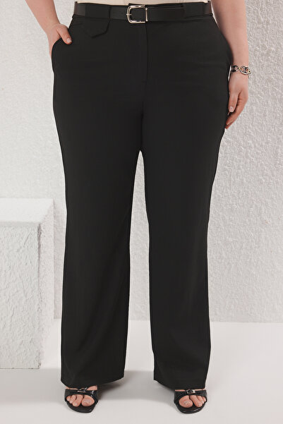 Trendyol Curve Black Belted Woven Large Size Pants Tbbss25Ar00036