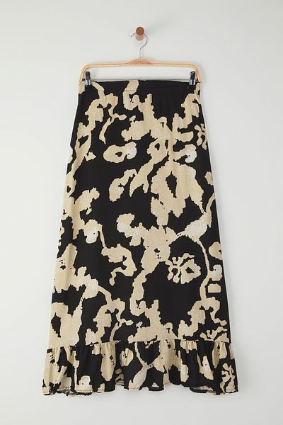 Edit by Trendyol Black Patterned Midi Woven Woven Skirt Tedss25Et00006