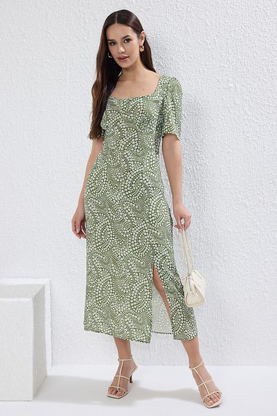 Trendyol Collection Πράσινο αφηρημένο μίντι υφαντό φόρεμα TWOSS23EL00487