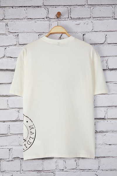 Trendyol Collection Ecru Oversize/Wide Cut trópusi nyomott 100% pamut póló TMNSS25TS00219