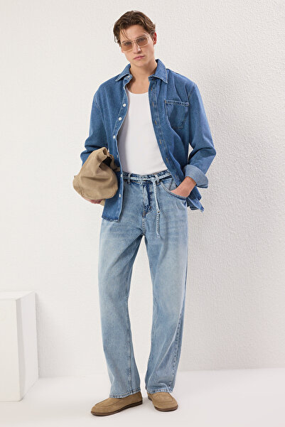 Trendyol Collection Μπλε ανδρικό φαρδύ τζιν φαρδύ τζιν παντελόνι TMNSS25JE00002