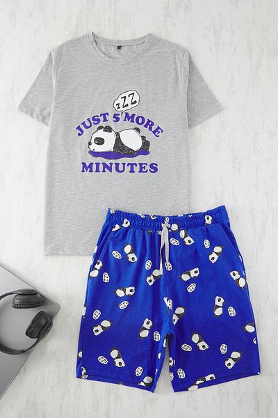 Trendyol Collection Γκρι Slim Fit Fit Panda Σετ Πιτζάμες Πλεκτές με Σορτς TMNSS25PT00063