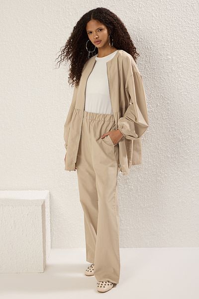 Trendyol Modest Mink Zipper Detailed Woven Bottom-Top Set Tctss25Us00033