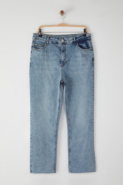 Trendyol Curve Light Blue High Waist Straight Fit Large Size Jeans Tbbss25Cj00034