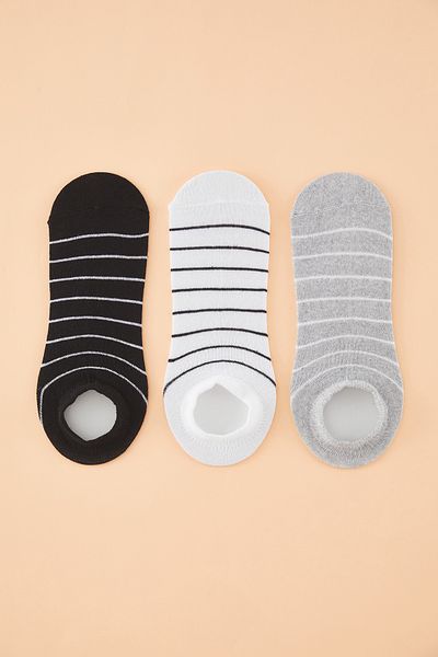Trendyol Collection Schwarz-weiß-graue 3-teilige gestreifte Ballerina-Größe gestrickte Socken