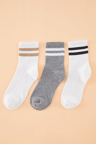 Trendyol Collection Weiß-Graue 3-teilige gestreifte Sockel-Länge-Stricksocken THMSS25CO00008