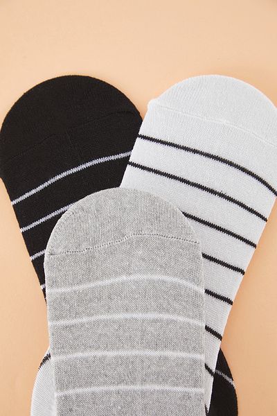 Trendyol Collection Schwarz-weiß-graue 3-teilige gestreifte Ballerina-Größe gestrickte Socken