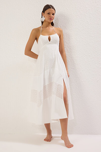 Trendyol Collection Rochie de plajă maxi țesută albă TBESS25EL00112