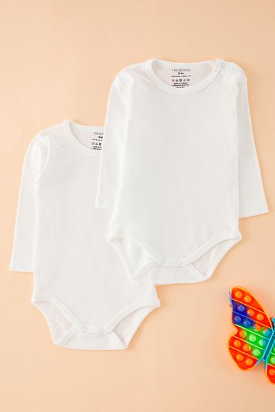 TRENDYOLKIDS White Unisex 100% Cotton Baby Body Tkdss25Zo00003