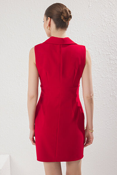 Trendyol Collection Red Eket Collar Buttoned Mini Woven Dress Twoss25El00625