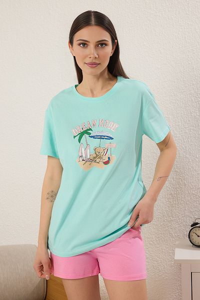 Trendyol Collection Set de pijamale tricotate din jerseu simplu albastru cu pantaloni scurți THMSS25PT00262