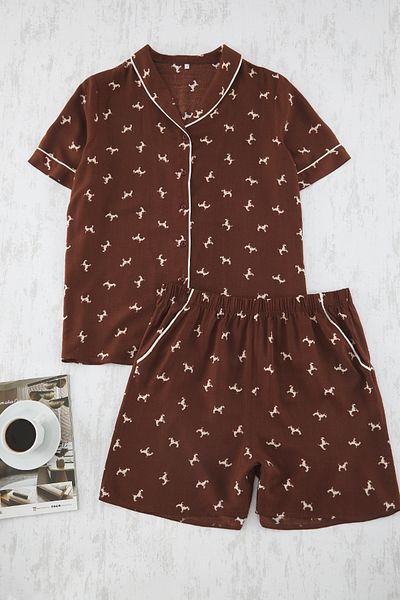 Trendyol Curve Dog Patterned Shawl Collar Pajamas Set with Pockets and Piping Tbbss25Ai00078