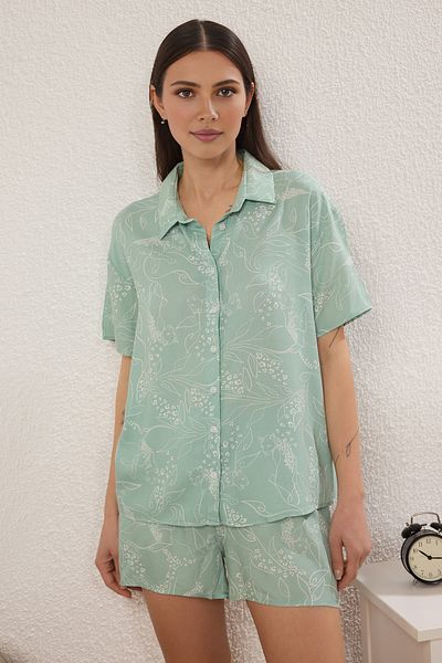 Trendyol Collection Σετ πιτζάμες με μοτίβο μέντας με σορτς βισκόζης THMSS25PT00315