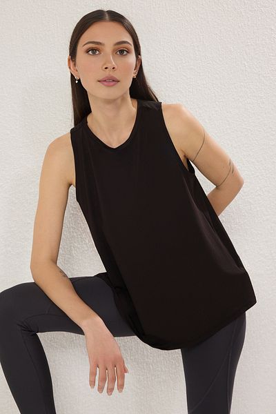 Trendyol Collection Μαύρο Micro υφασμάτινο σκίσιμο πλάτης Λεπτομερές αθλητικό πλεκτό τοπ/μπλούζα THMSS25BZ00009