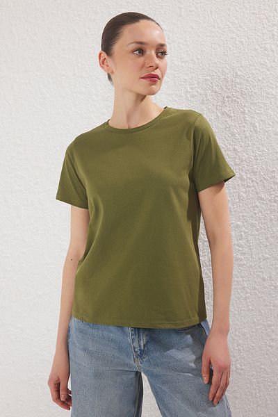 Trendyol Collection Khaki-Mint 2-Pack - Crew Neck 100% Cotton Regular Fit T-Shirt Twoss25Ts00182