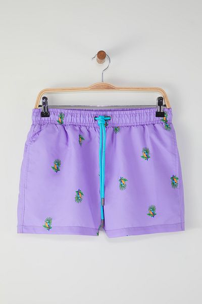 Trendyol Collection Lila, kurze, tropische Badeshorts TMNSS22DS0003