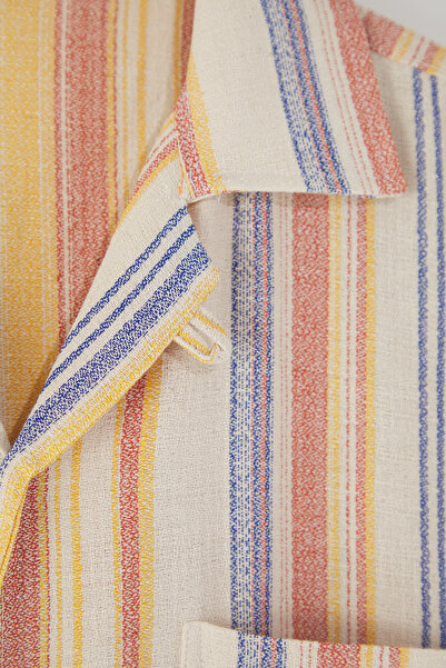 Trendyol Collection Többszínű Oversize Fit csíkos szövet férfi ing TMNSS25GO00065