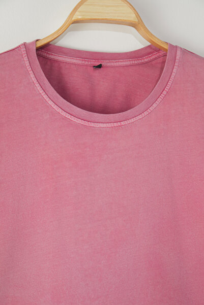 Trendyol Collection Μπλουζάκι Oversize Dusty Rose Cotton Basic - Χαμηλό ώμο, τετράγωνο κόψιμο TMNAW25TS00008