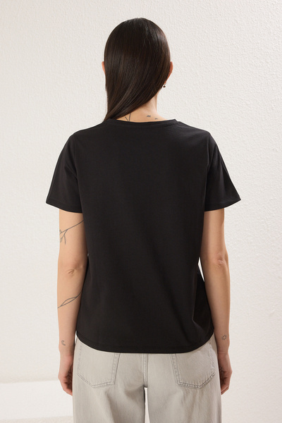 Trendyol Collection Black-Black 2-Pack 100% Cotton Regular Bicycle-V-Neck Knitted T-Shirt Twoss25Ts00189