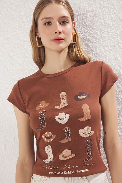 Trendyol Collection Hnědé kovbojské tričko s flexibilním střihem